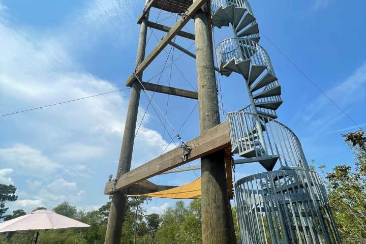 a group of people on a bridge
